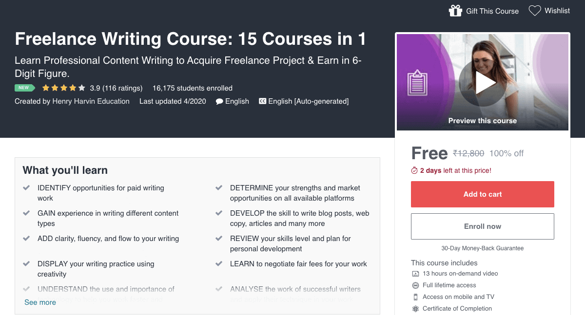 Freelance Writing Course: 15 Courses in 1