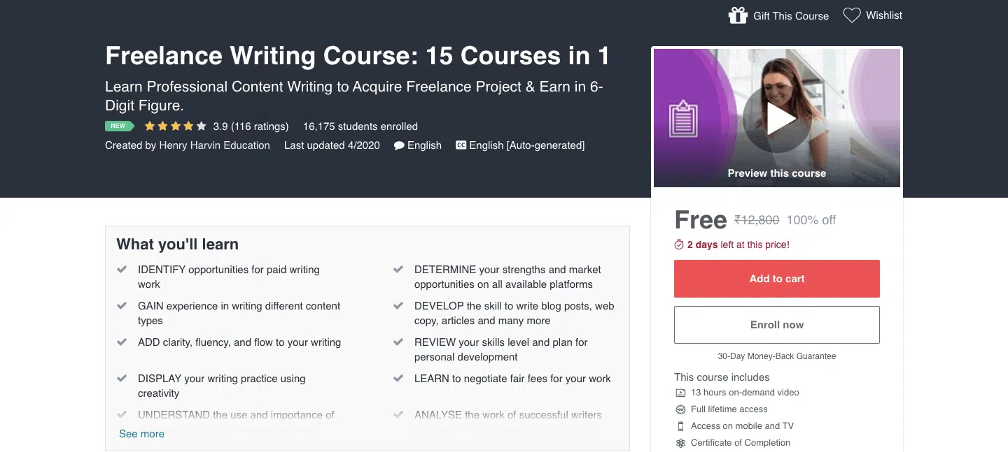 Freelance Writing Course: 15 Courses in 1