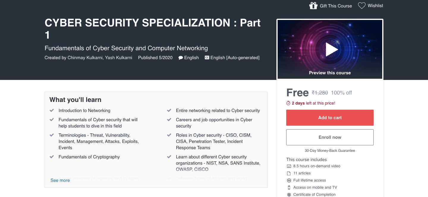 CYBER SECURITY SPECIALIZATION : Part 1