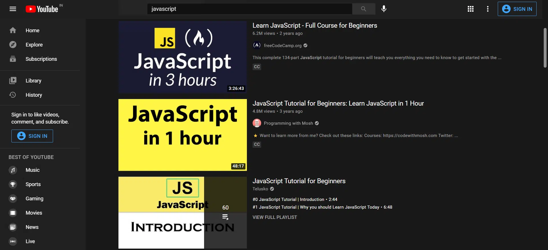 best javascript courses on youtube